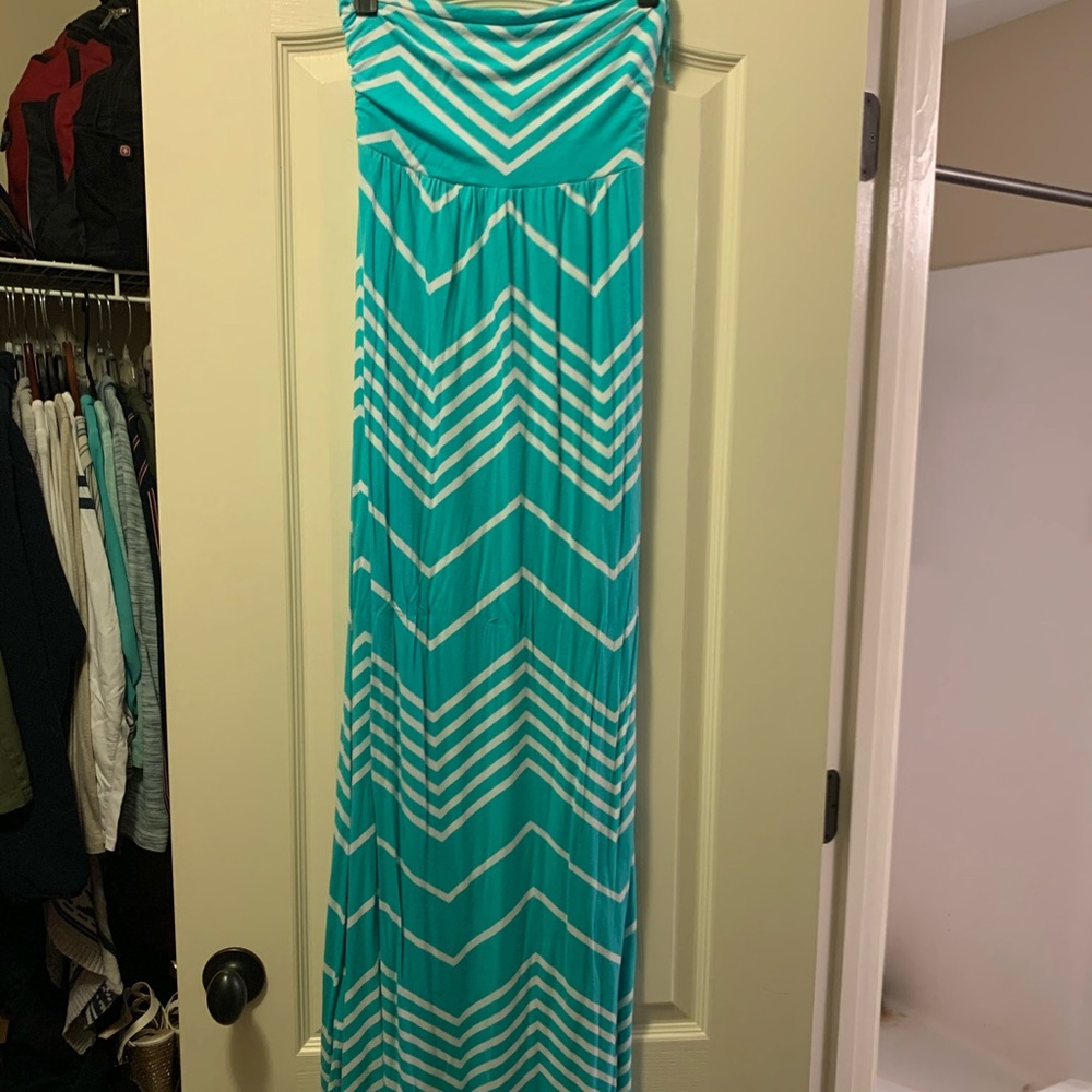 Teal blue strapless Maxi dress